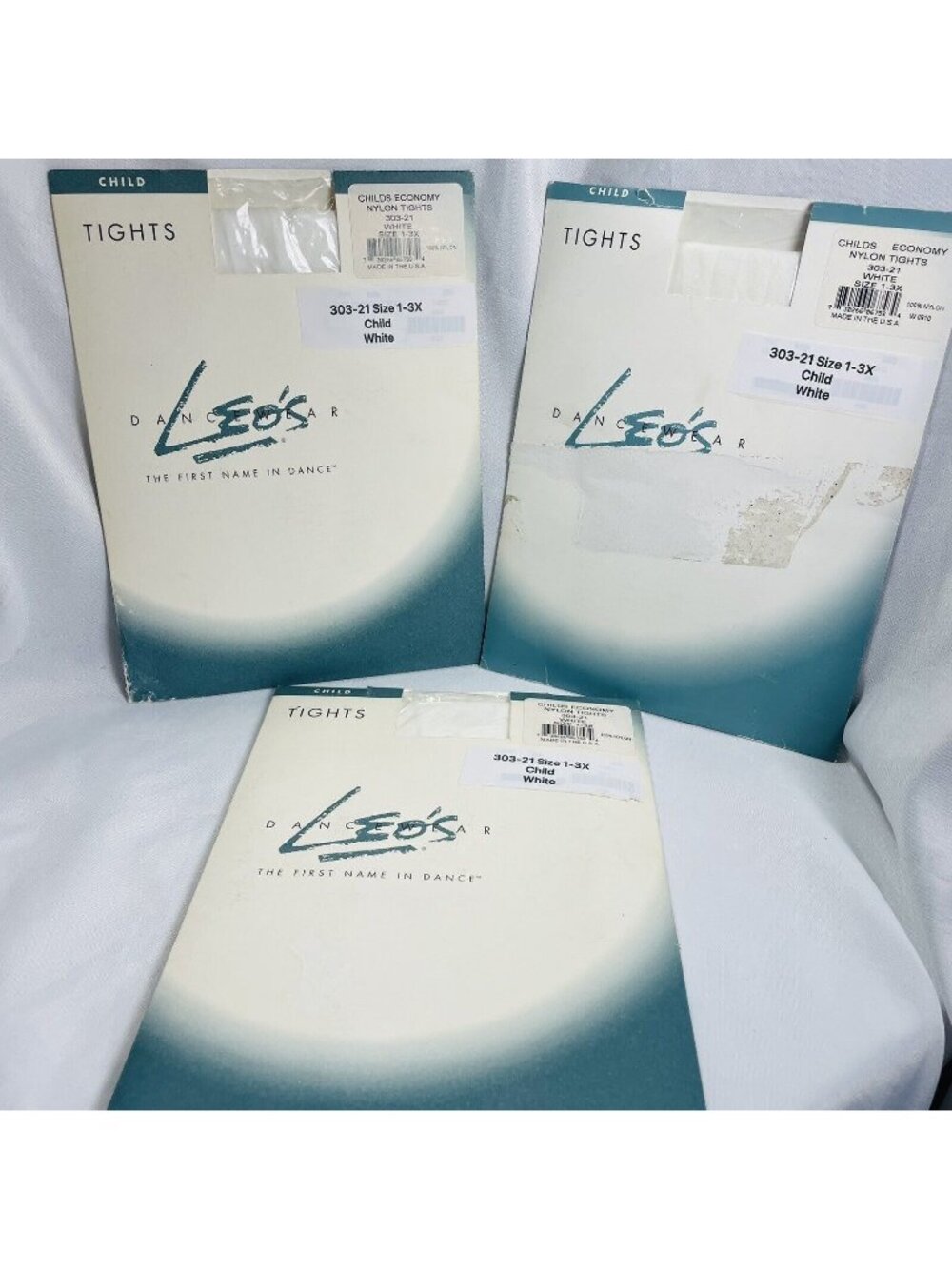 Leo’s Dance wear dance tights size 1-3x White Nylon little girl USA made 3 Packs